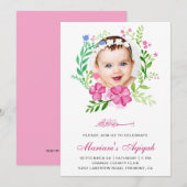 Roze Bloemenkrans Foto Baby Meisje Aqiqah Kaart (Voorkant / Achterkant)