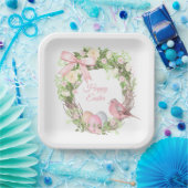 Roze Bloemenkrans Gelukkig Pasen Papieren Bordje (Feest)