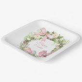 Roze Bloemenkrans Gelukkig Pasen Papieren Bordje (Gebogen)