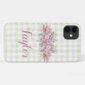 Roze Bloemenkrans Groen Gingham Case-Mate iPhone Case (Achterkant (horizontaal))