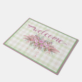 Roze Bloemenkrans Groen Gingham Deurmat (Schuin)