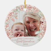 Roze Bloemenkrans Grote Oma Eerste Kerst Keramisch Ornament (Achterkant)