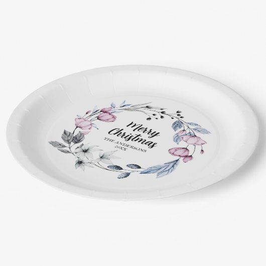 Roze Bloemenkrans Kerstmis Papieren Bordje (Gekanteld)