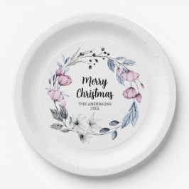 Roze Bloemenkrans Kerstmis Papieren Bordje