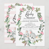 Roze Bloemenkrans Koala Beer Baby shower Kaart (Voorkant / Achterkant)