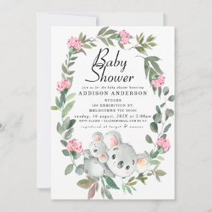 Roze Bloemenkrans Koala Beer Baby shower Kaart