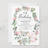 Roze Bloemenkrans Koala Beer Verjaardagsuitnodigin Kaart (Voorkant)