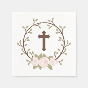Roze Bloemenkrans Kruis doop doop doop Servet