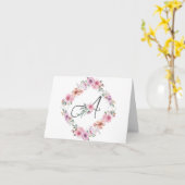 Roze Bloemenkrans Letter A Notecard Kaart (Gele Bloem)