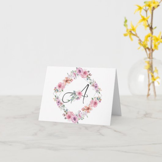 Roze Bloemenkrans Letter A Notecard Kaart (Gele Bloem)