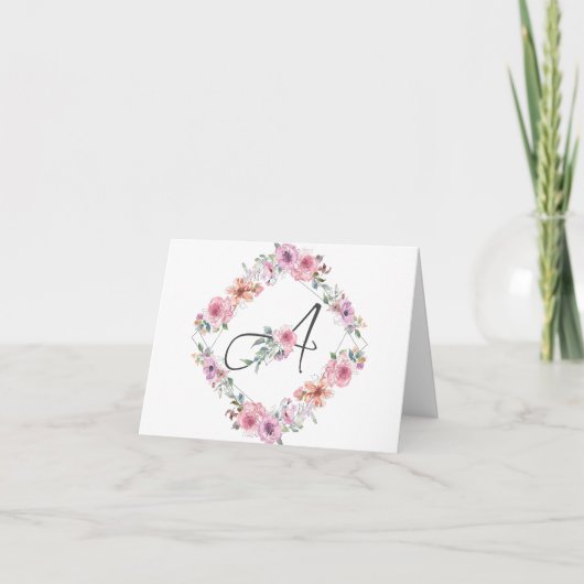 Roze Bloemenkrans Letter A Notecard Kaart (Voorkant)