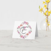 Roze Bloemenkrans Letter E Note Kaart (Gele Bloem)