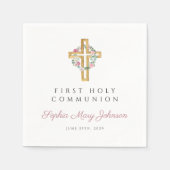 Roze Bloemenkrans Meisje Eerste Communie Servet (Voorkant)