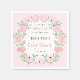 Roze bloemenkrans met schattige strik baby meisje  servet