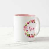 Roze Bloemenkrans Moederdag Gift voor Nana Tweekleurige Koffiemok (Voorkant rechts)