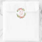 Roze Bloemenkrans Monogram Sticker (Tas)