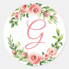 Roze Bloemenkrans Monogram Sticker