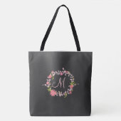 Roze bloemenkrans monogram tote bag (Voorkant)