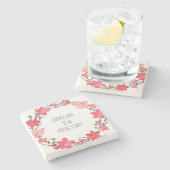  roze bloemenkrans positieve typografie stenen onderzetter (Zijkant)