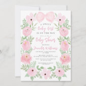 Roze bloemenkrans schattig strik boho baby meisje  kaart (Voorkant)