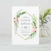 Roze bloemenkrans trouwuitnodiging save the date (Staand voorkant)