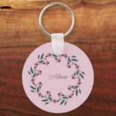 Roze Bloemenkrans Waterverf Roos Wildflower Sleutelhanger (Voorkant)