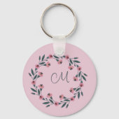 Roze Bloemenkrans Waterverf Roos Wildflower Sleutelhanger (Achterkant)