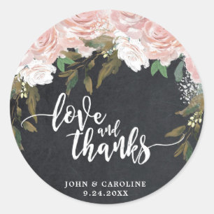 roze bloemenkrijt liefde en bedankt sticker bruilo