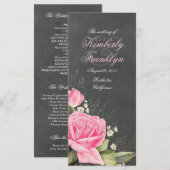  roze bloemenkrijtbord Huwelijksprogramma Programmakaart (Voorkant / Achterkant)