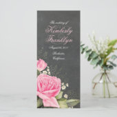  roze bloemenkrijtbord Huwelijksprogramma Programmakaart (Staand voorkant)