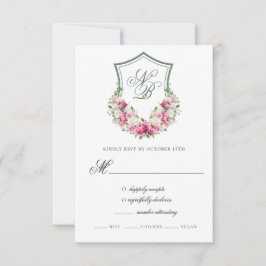 Roze bloemenkroon Huwelijksreactiekaart RSVP Kaartje