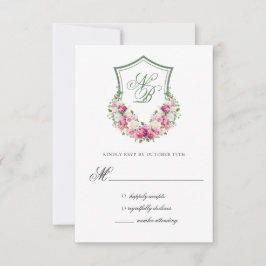 Roze bloemenkroon Huwelijksreactiekaart RSVP Kaartje
