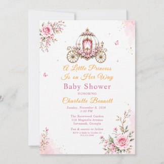 Roze Bloemenkroon Prinses Koets Baby Meisje Shower Kaart