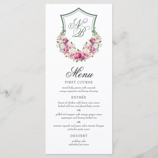 Roze Bloemenkroon Trouwfeest Menu (Voorkant)