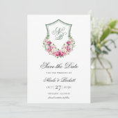 Roze Bloemenkroon Trouwfeest Save The Date (Staand voorkant)