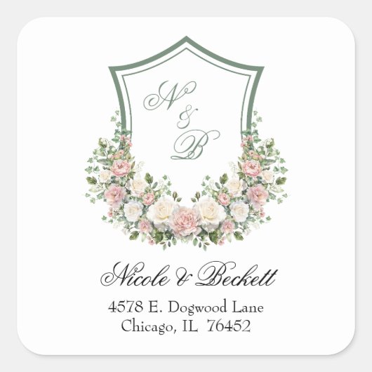 Roze Bloemenkroon Vierkante Sticker (Voorkant)