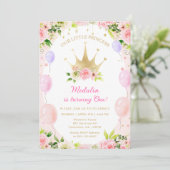 Roze bloemenkroon voor prinses 1e verjaardag kaart (Staand voorkant)