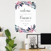 Roze Bloemenkruid of Baby shower Welkomstbord Poster (Thuiskantoor)