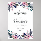 Roze Bloemenkruid of Baby shower Welkomstbord Poster (Voorkant)