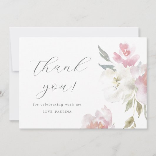 roze bloemenkruid quinceañera dank u kaart (Voorkant)