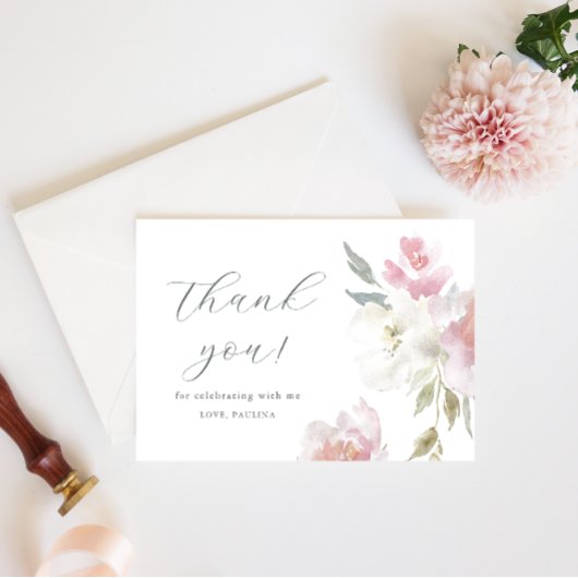 roze bloemenkruid quinceañera dank u kaart