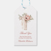 Roze bloemenkruis Doop Cadeaulabel (Voorkant)