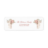 Roze bloemenkruis Doop Etiket (Voorkant)