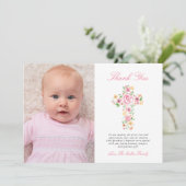 Roze Bloemenkruis Doop Foto Dank u Bedankkaart (Staand voorkant)