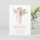 Roze bloemenkruis Doop Kaart (Staand voorkant)