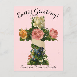 Roze Bloemenkruis  Easter Religious Briefkaart