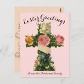 Roze Bloemenkruis Easter Religious Briefkaart (Voorkant / Achterkant)
