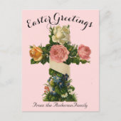 Roze Bloemenkruis  Easter Religious Briefkaart (Voorkant)