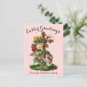 Roze Bloemenkruis  Easter Religious Briefkaart (Staand voorkant)