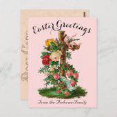 Roze Bloemenkruis  Easter Religious Briefkaart (Voorkant / Achterkant)